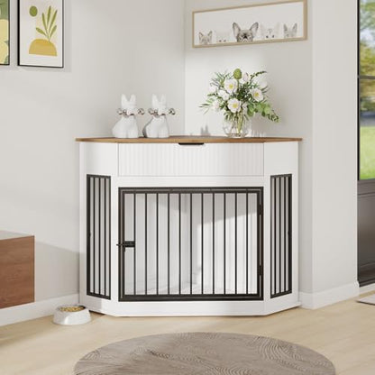 Corner Dog Crate Furniture with Fluted Storage Drawer, view 2