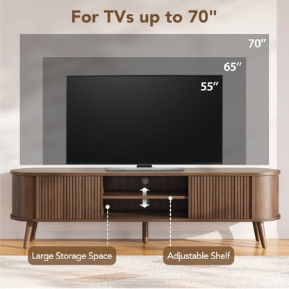 70" Mid Century Modern TV Stand for TVs up to 70 Inch, TV Console, Walnut, view 4