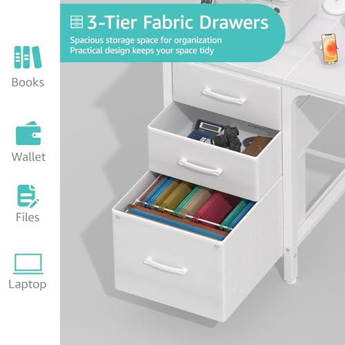 White Desk with File Drawers Cabinet, view 7