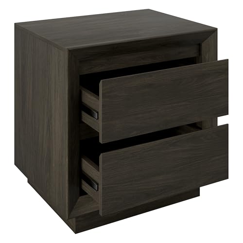 24" Nightstand Side Table, Rich Brown | 2-drawer end table with soft-glide drawers, beveled edge detailing, and a plinth base for bedroom, living room, or office
