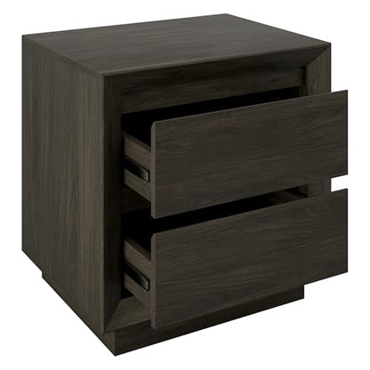 24" Nightstand Side Table, Rich Brown | 2-drawer end table with soft-glide drawers, beveled edge detailing, and a plinth base for bedroom, living room, or office