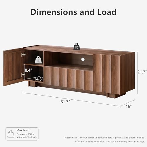 61" Mid Century Modern TV Stand with Storage, Wave Design, Walnut, view 3