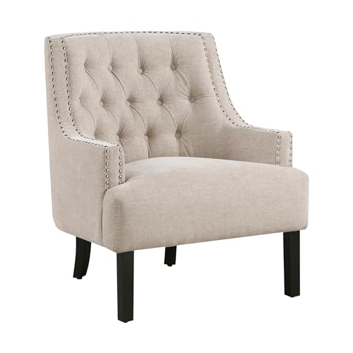 Accent Chair Reading Chair Comfy Chair for Bedroom, Upholstered Armchair with Solid Wood Frame, Tufted Cushion Nail Head Trim, Single Sofa Chair for Living Room, Office, Taupe Chenille