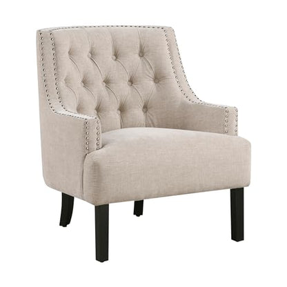 Accent Chair Reading Chair Comfy Chair for Bedroom, Upholstered Armchair with Solid Wood Frame, Tufted Cushion Nail Head Trim, Single Sofa Chair for Living Room, Office, Taupe Chenille