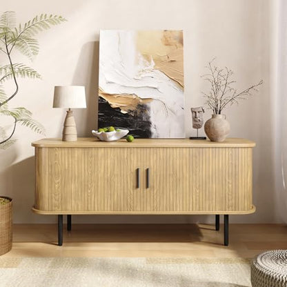 47''W Modern TV Stand Cabinet with Storage for TVs up to 60 Inch, Fluted TV Entertainment Center with Slatted Tambour Doors, Media Console for Living Room, Entryway, Natural