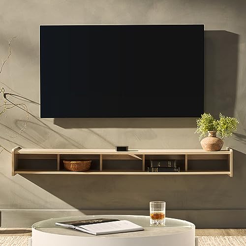 Zee Modern Floating Mounted Minimalist TV Stand, 65 Inch Length, for TVs up to 70 Inches, Coastal Oak