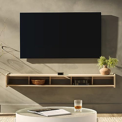 Zee Modern Floating Mounted Minimalist TV Stand, 65 Inch Length, for TVs up to 70 Inches, Coastal Oak