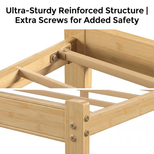 14" Solid Bamboo Wood Queen Bed Frame with Headboard, Natural, view 5