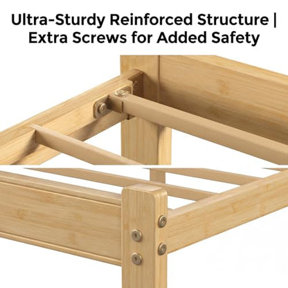14" Solid Bamboo Wood Queen Bed Frame with Headboard, Natural, view 5