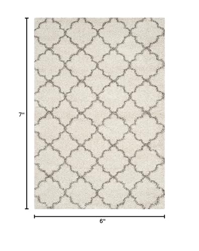 SAFAVIEH Hudson Shag Collection Area Rug - 5'3" x 7'6", Ivory & Grey, Moroccan Trellis Design, Non-Shedding & Easy Care, 2-inch Thick Ideal for High Traffic Areas in Living Room, Bedroom (SGH282A)
