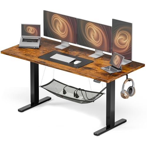 Electric Standing Desk, Height Adjustable Home Office Desk with Memory Presets & Cable Management,Rustic Brown Sit Stand Desk for Work from Home, Ergonomic Computer Desk (63" x 24")