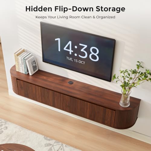 70.8" Floating Fluted TV Stand with Legs and Power Outlet for TVs up to 80", view 7