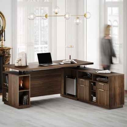 L Shaped Executive Standing Desk with File Cabinet, view 2