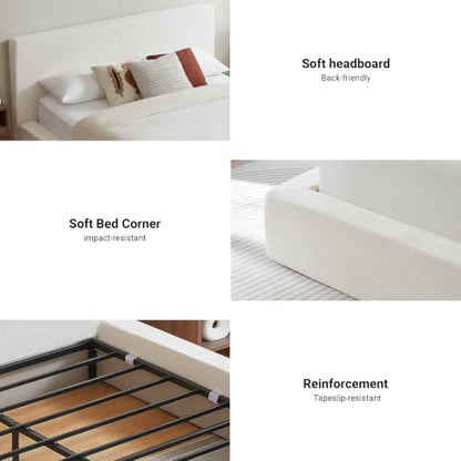 Queen Upholstered Bed Frame w/ Classic Headboard, Cloud Platform Bedframe, view 6