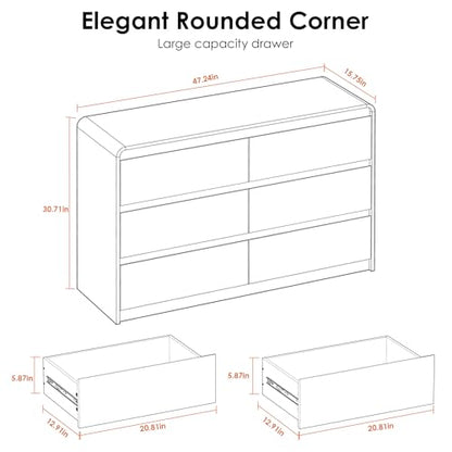 6 Drawer Dresser, 47" Wide Walnut Dresser Wooden Dresser for Bedroom, view 4