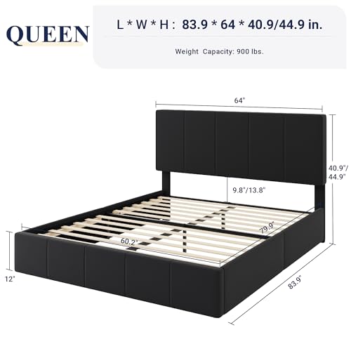 Queen Size Dutch Velvet Upholstered Platform Bed Frame, Black, view 3