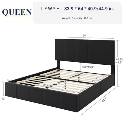 Queen Size Dutch Velvet Upholstered Platform Bed Frame, Black, view 3