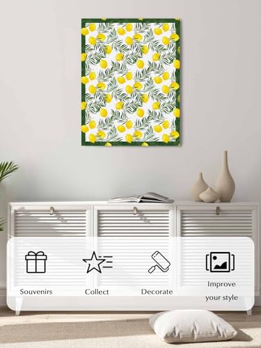 NuYeBiofx Summer Yellow Lemon Green Leaf Canvas Wall Art Prints,40"x28" Framed Picture Artwork Country Fruit Leaves Printed Canvas Oil Painting for Living Room Bedroom Office,Ready to Hang