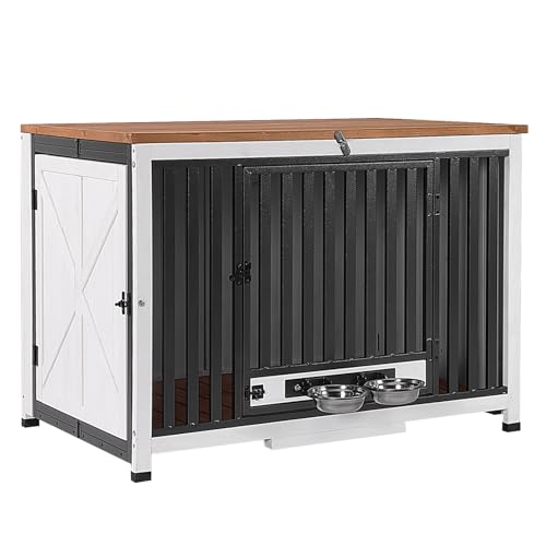 Folding Dog Crate Furniture 39.4" Large Dog Crate End Table with 360°Rotatable, view 2