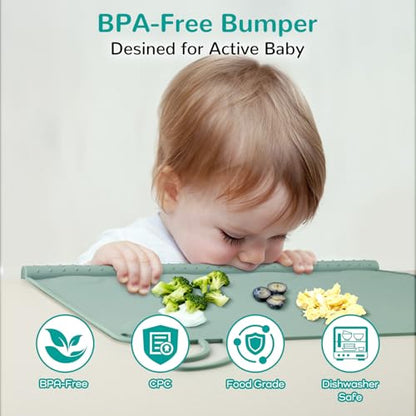 Silicone Placemat for Toddler Eating: Wipe Clean & Roll Up in The Diaper Bag - Table Mat for Restaurant/Travel/On-The-Go