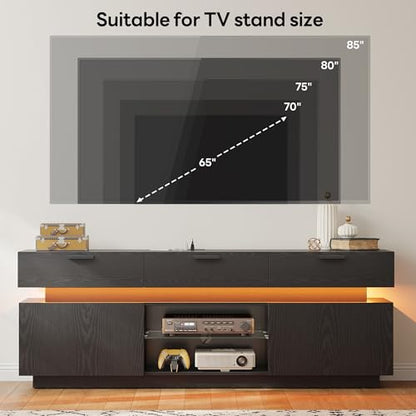 TV Stand for TVs up to 85", LED Lights and Power Outlets, Black, view 4