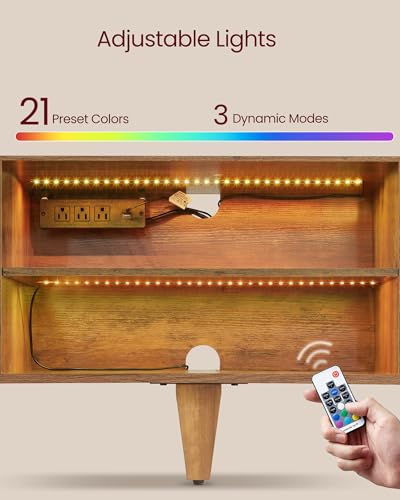 TV Stand with Power Outlet, Entertainment Center with LED Light, view 6