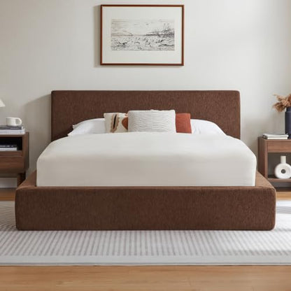 Queen Cloud Bed Frame with Headboard, No Box Spring Needed, Brown-Style A, view 2