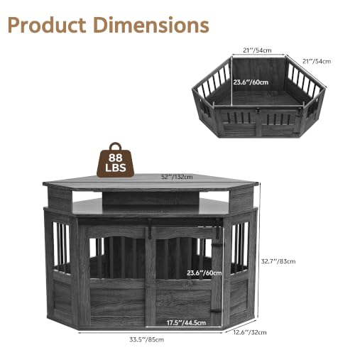 52" Corner Dog Crate for Medium Dogs, Indoor Dog Kennel Grey, view 6