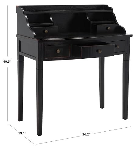 SAFAVIEH Furniture - Landon 5-Drawer Writing Desk - Black - Solid Wood - Classic Hutch Design - Ideal for Home Office, Living Room, Den, 36.2"W x 19.1"D x 40.5"H (AMH6516B)