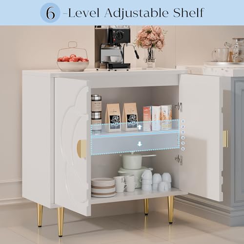 Storage Cabinet, Modern Cabinet with Decorative Flower Pattern Doors, Accent Sideboard Buffet Cabinet for Hallway, Living Room, Kitchen, White