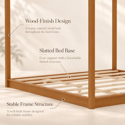 Queen Canopy Bed Frame, Modern Four Poster Platform Bed, view 4