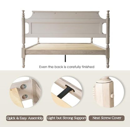 Solid Wood King Size Platform Bed Frame with Headboard & Footboard, view 6