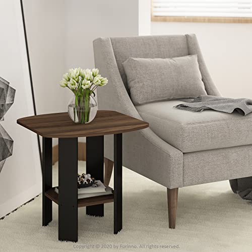 Simple Design Side Table Set of 2, 2-Tier Modern End Table with Soft Edges, Open Shelves Night Stand, Bedside Table, for Living Room, Bedroom, Columbia Walnut