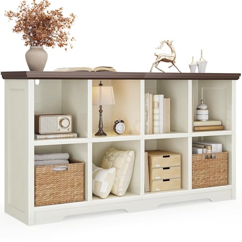 8 Cube Organizer Bookcase, Cube Shelf with Storage, Walnut + White, view 2