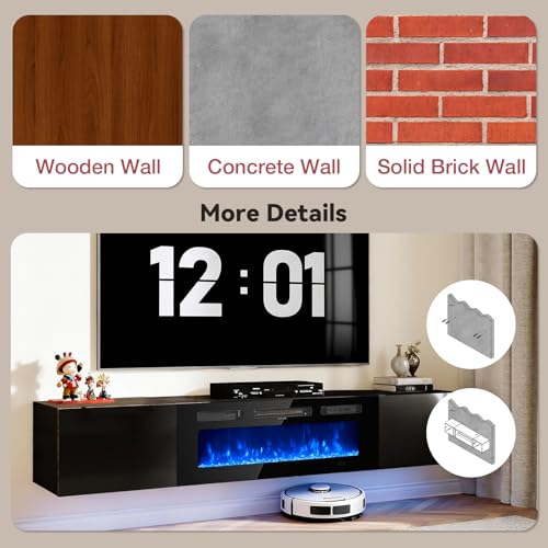 70'' Floating TV Stand with 36" Electric Fireplace, view 6