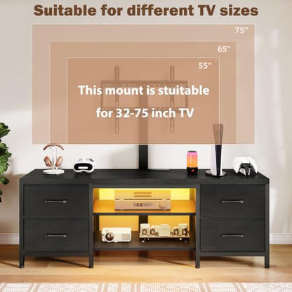 TV Stand with Mount for 75 Inch TV, w/LED & Outlets, 59'' Black, view 5