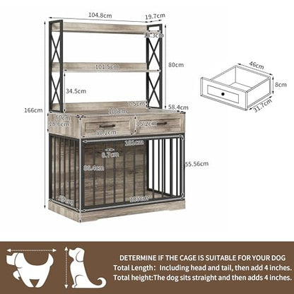 42”×65.4”Dog Crate Furniture, Pet Cage with Storage Drawers & Shelves, view 3