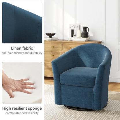 Swivel Accent Chair Armchair, Modern Round Single Sofa Seating Comfy Reading Barrel Chairs for Living Room Bedroom (Blue, Set of 2)
