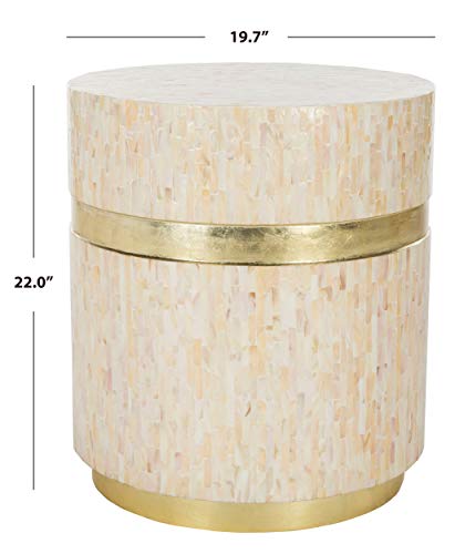 Safavieh Home Collection Perla Mosaic Round Pink Champagne and Gold Side Table
