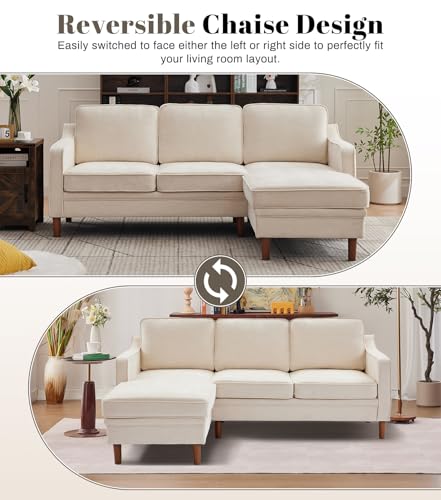 88" L-Shape Sofa, Chenille Sectional Couch, Mid Century Modern Couches with Solid Wood Frame for Living Room Bedroom