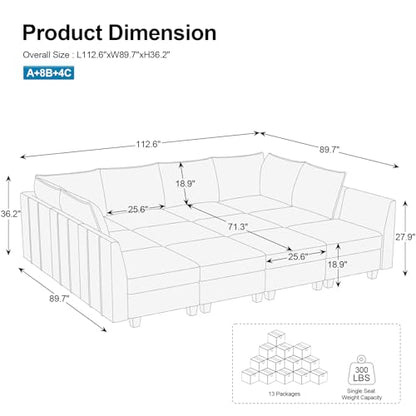 Oversized Modular Sectional Couch Sleeper Sofa with Storage Velvet Sectional Sofa Bed for Living Room, 12 Seats, Blue