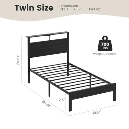Twin Size Bed Frame with LED Lights and USB Charging Station, view 3
