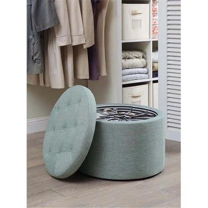 Designs4Comfort Round Shoe Ottoman, Green Faux Linen