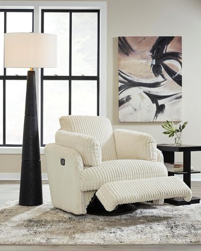 Signature Design by Ashley Tie-Breaker Cozy Contemporary Manual Press-Back Swivel Glider Rocker Recliner with 2 Bolster Pillows and Hidden Storage, White
