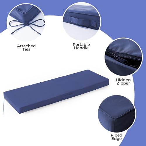 Outdoor Bench Cushions for Outdoor Furniture, 48x18x3 Inch, Waterproof Bench Pillow, Fade Resistant Long Bench Seat Pads for Garden, Indoor, Porch Swing, Navy Blue