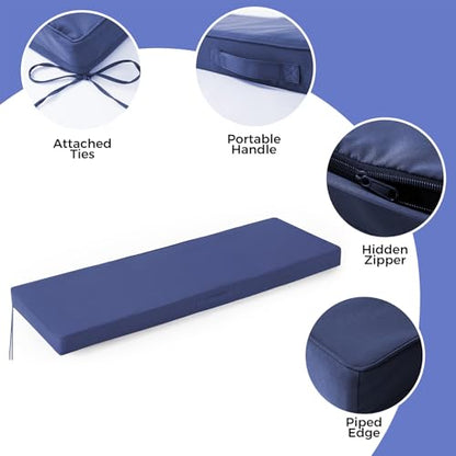 Outdoor Bench Cushions for Outdoor Furniture, 48x18x3 Inch, Waterproof Bench Pillow, Fade Resistant Long Bench Seat Pads for Garden, Indoor, Porch Swing, Navy Blue