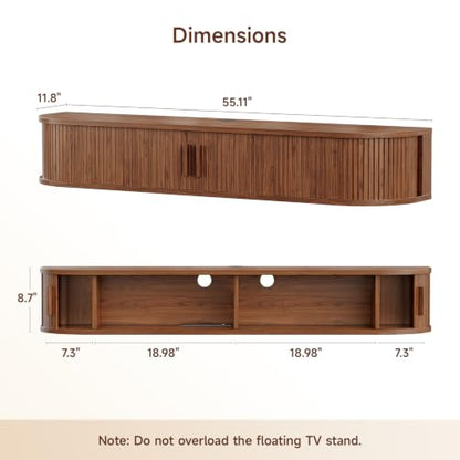 55" Floating TV Stand, Wall Mounted Entertainment Center Walnut, view 3
