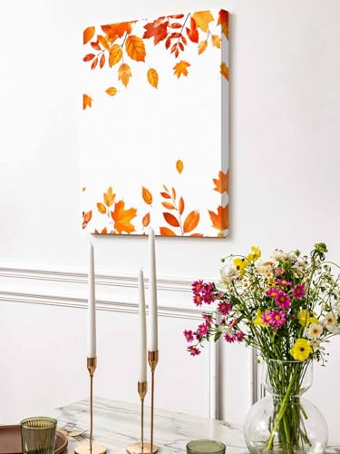 NuYeBiofx Thanksgiving Maple Leaf Canvas Wall Art Prints,48"x32" Framed Picture Artwork Autumn Orange Red Fallen Leaves Printed Canvas Oil Painting for Living Room Bedroom Office,Ready to Hang