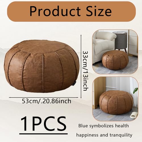 Unstuffed Pouf Ottoman Handmade Moroccan Storage Footstool Seat Round Home Decoration Pouf Cover Multi Functional Bean Bag Floor Chair for Living Room, Office, Bedroom, Balcony Decor