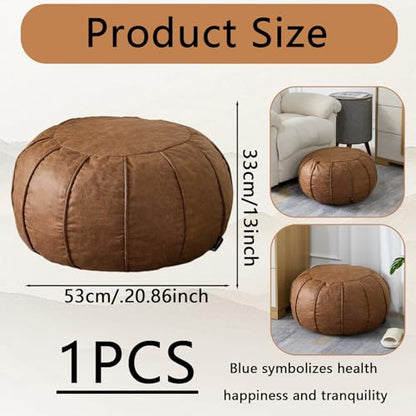 Unstuffed Pouf Ottoman Handmade Moroccan Storage Footstool Seat Round Home Decoration Pouf Cover Multi Functional Bean Bag Floor Chair for Living Room, Office, Bedroom, Balcony Decor